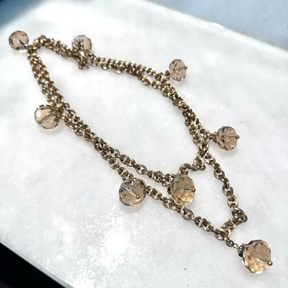 Stella & Dot Gold Rope Chain Necklace With Round Crystal Charm Pendants 19" - Picture 2 of 3